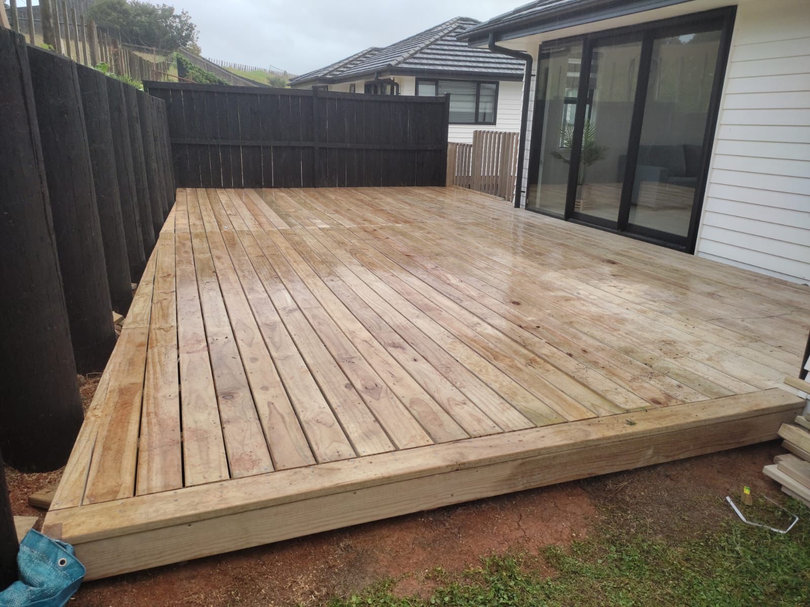 Outdoor wood deck construction